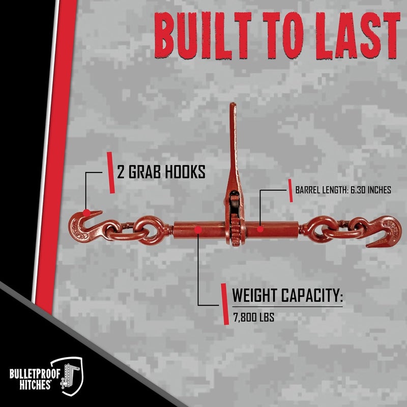 BulletProof Hitches - 1/4" - 5/16" Ratchet Binder - Chain Binders Rated to 7,800 lbs with 2,600 lb Working Load Limit - 1/4-5/16 Ratchets for Grade 70 Transport Chains - DOT Compliant - Image 2